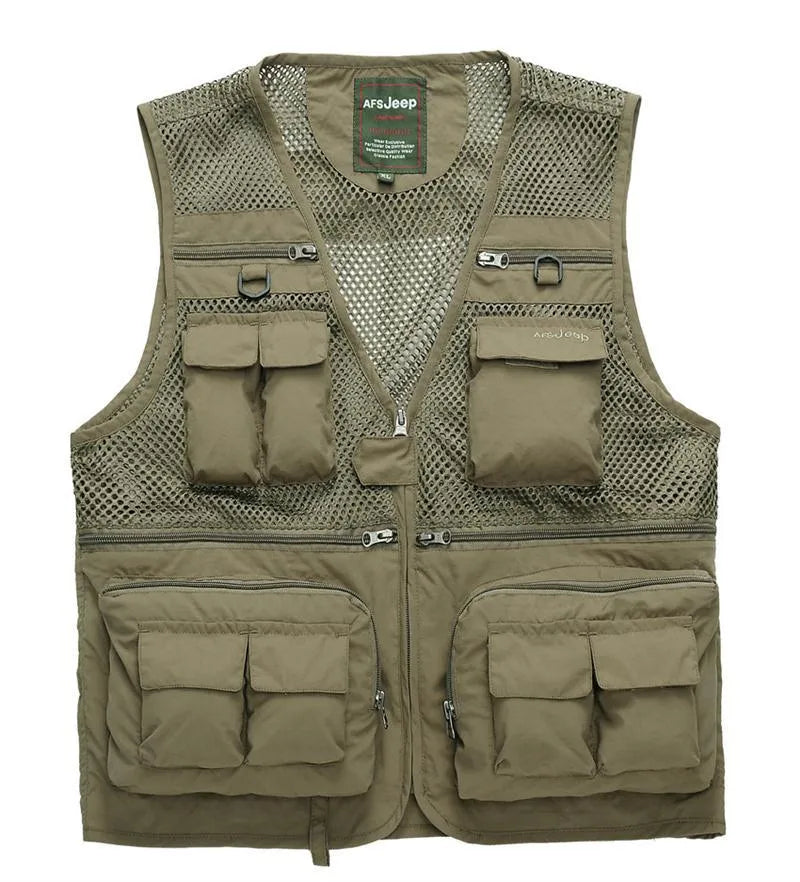 Unloading Men's Vest Tactical Coat Waistcoat Many Pocket Mesh Sleeveless Jacket