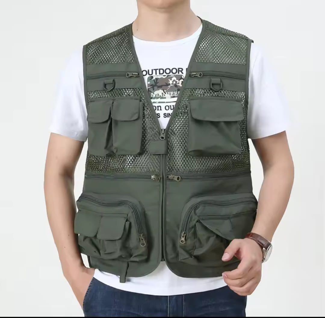 Unloading Men's Vest Tactical Coat Waistcoat Many Pocket Mesh Sleeveless Jacket