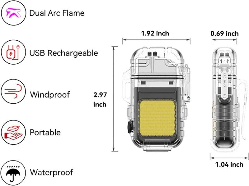 Transparent ARC Electric Lighter – USB Rechargeable, Waterproof Plasma Lighter with COB Flashlight for Camping & Outdoor Use